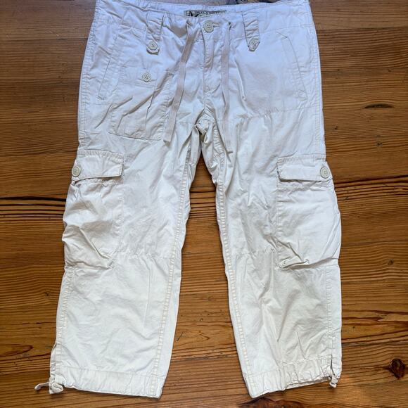 Steve & Barry's cream y2k cropped drawstring womens cargo pants SIZE 4 - Picture 1 of 5